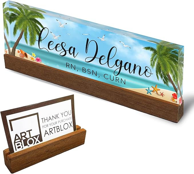 Artblox Personalized Office Desk Name Plate and Business Card Holder | Clear by Artblox
