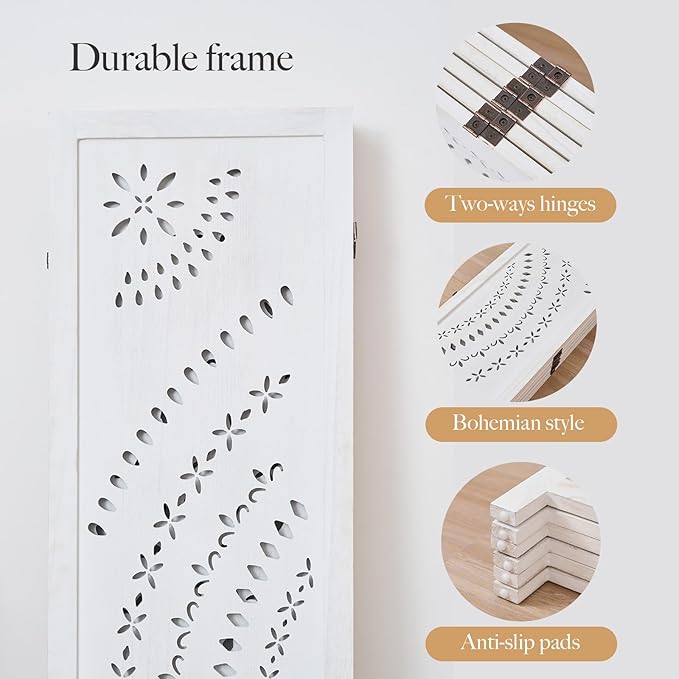 66.9Inch Folding Room Divider, 6 Panels Wood Carved Privacy Screens, Free - Image 6