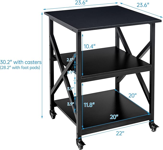 Fannova Printer Stand, 23.6 x 23.6 x 30.1 Inches Large Square Printer Table - Image 3