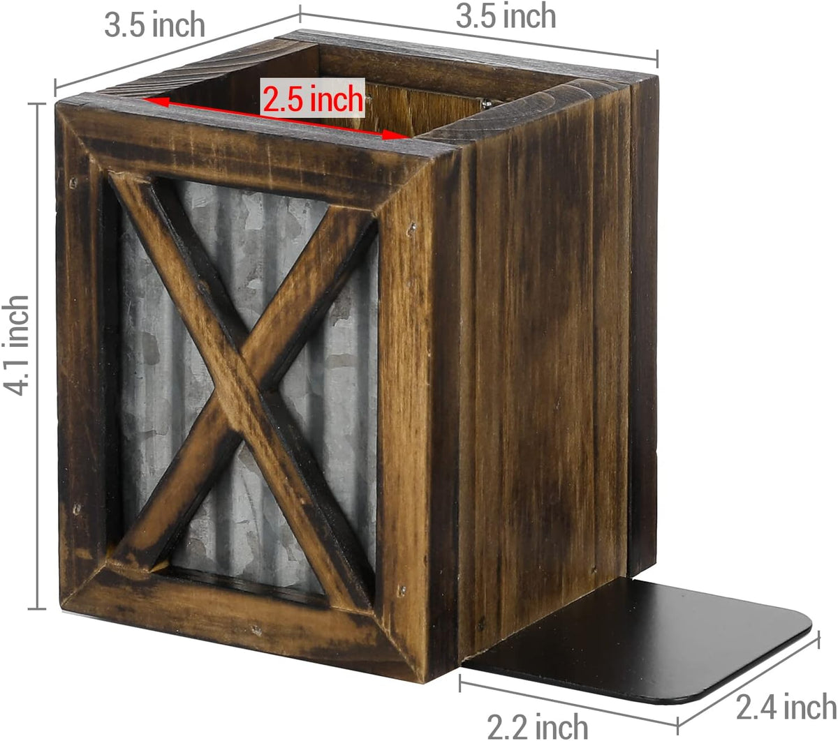 MyGift Rustic Bookends with Pen Holder, Wood & Metal Desk Organizer