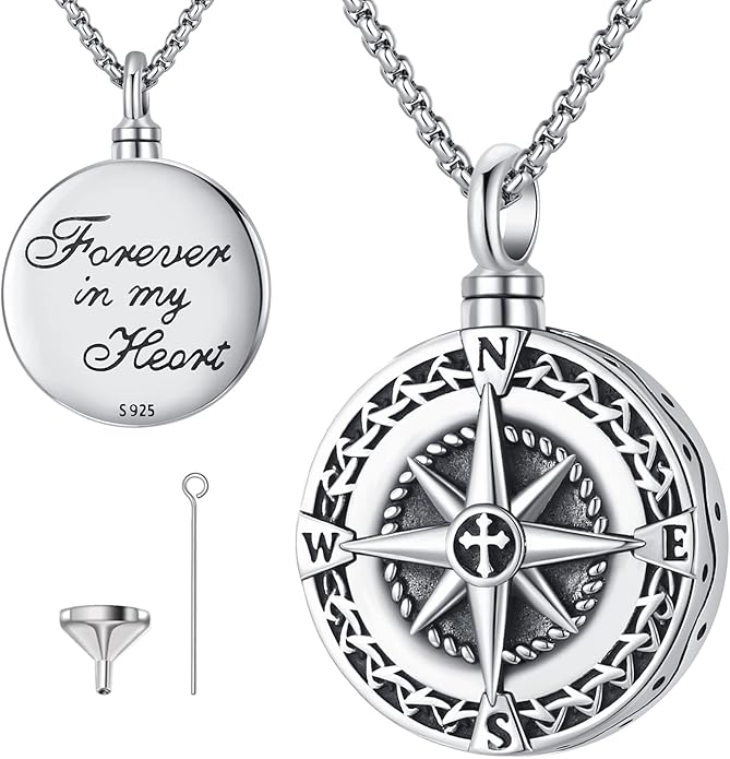 Compass Necklace for Women Men 925 Sterling Silver Pendant Urn Necklaces for by Eusense