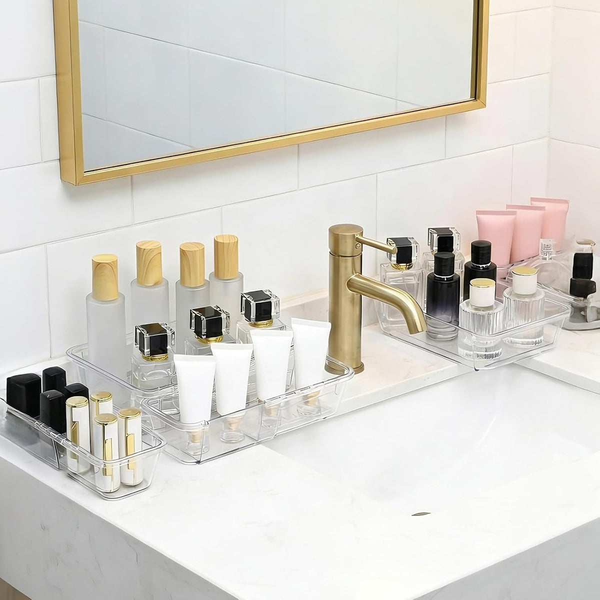15 PCS Extendable Drawer Organizer Set Clear Stackable Vanity Storage Bins