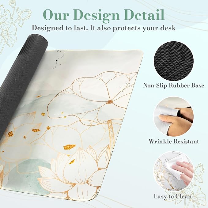 iCasso Desk Cover Mat, Extra Large Lotus Mouse Pad, Desk Pad Mat, Office Matt - Image 5