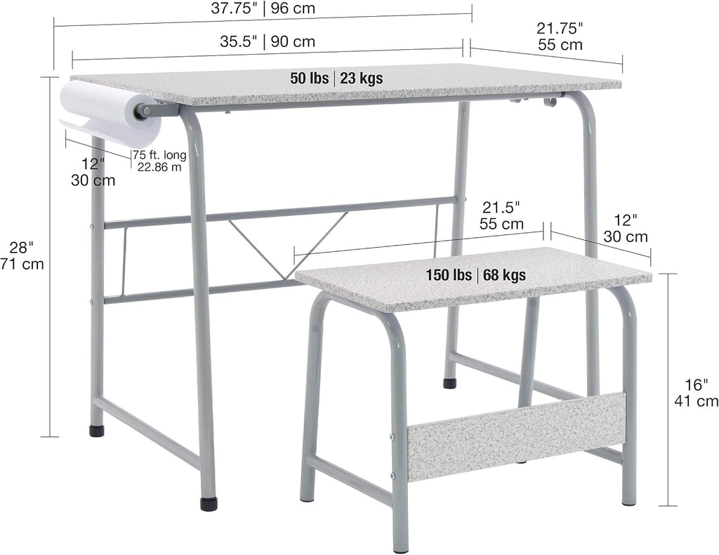 SD Studio Designs Project Center, 55128 Craft Table Play Desk with Bench, Grey, 37.75"W x 21.75"D x 28"H,Grey