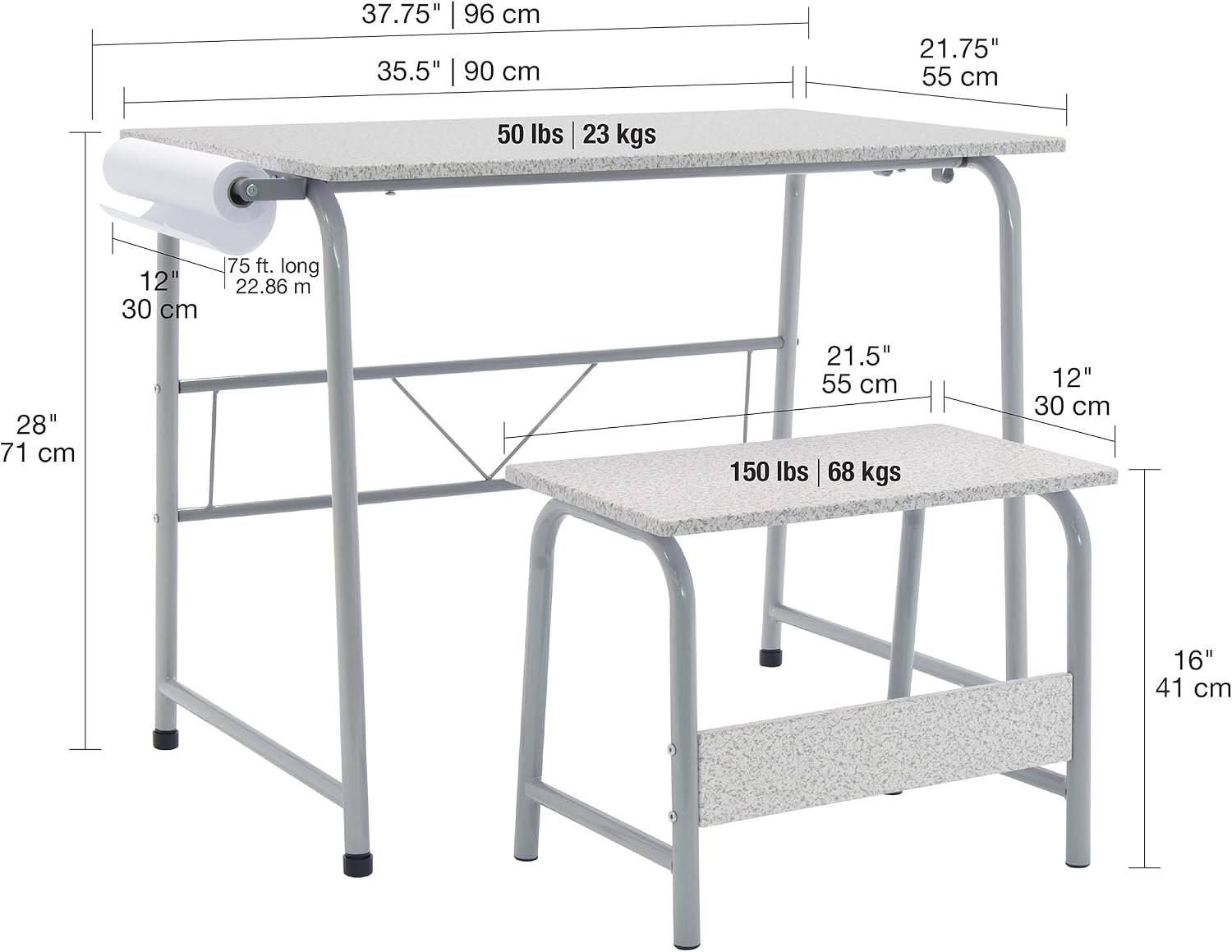 SD Studio Designs Project Center, 55128 Craft Table Play Desk with Bench, Grey, 37.75"W x 21.75"D x 28"H,Grey