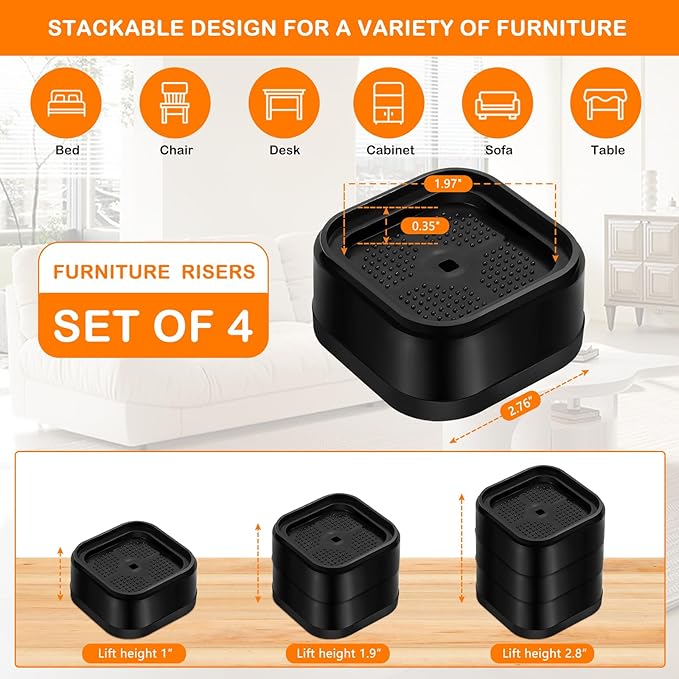 shouwuhho 4 Pack Furniture Risers Adjustable Bed Risers Heavy Duty Lifts Height - Image 2