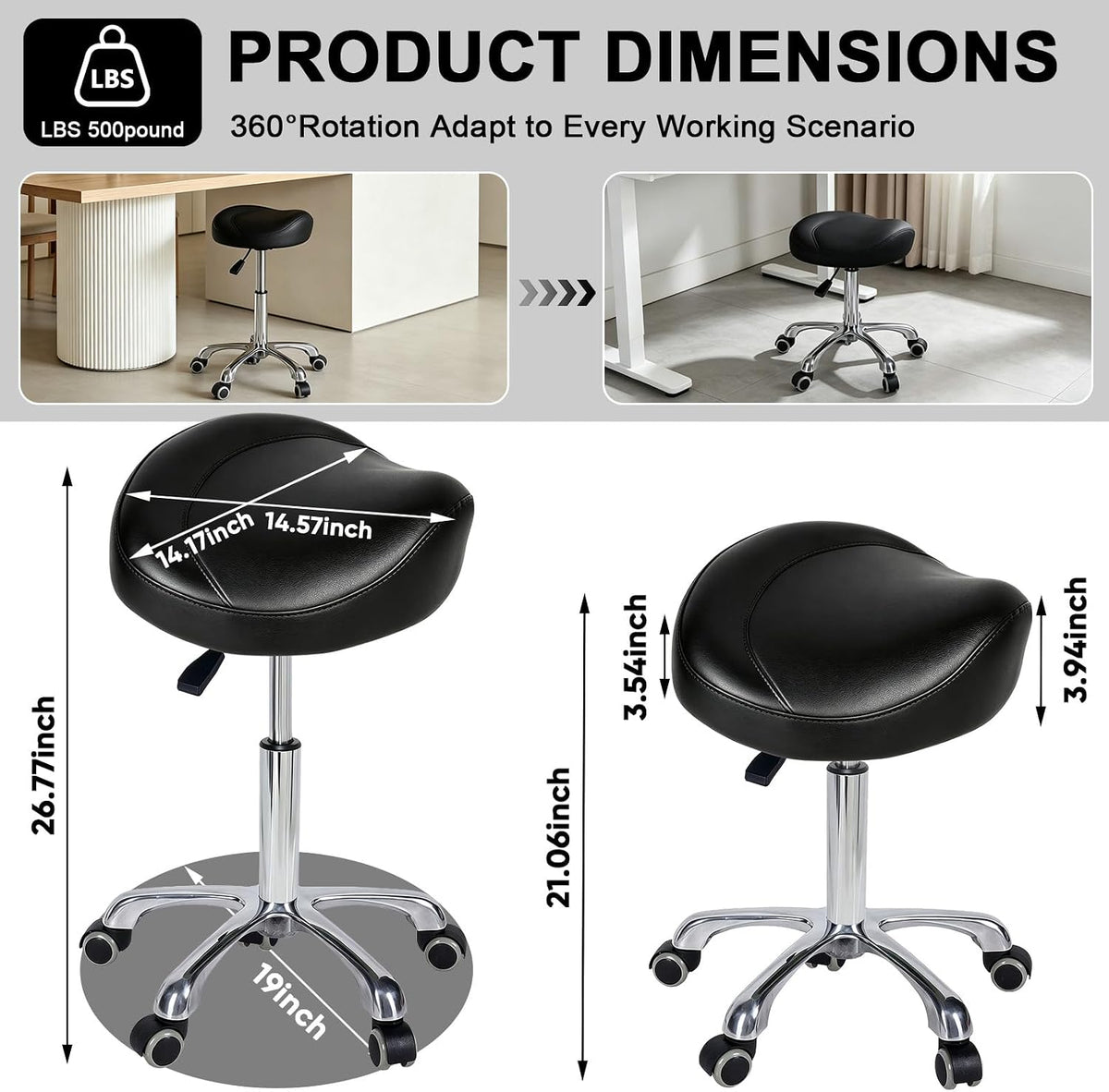 Ergonomic Saddle Chair,Heavy-Duty Rolling Stool with Wheels