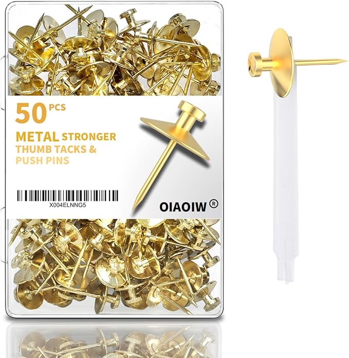 50pcs Gold Thumb Tacks for Picture Hangers by OIAOIW