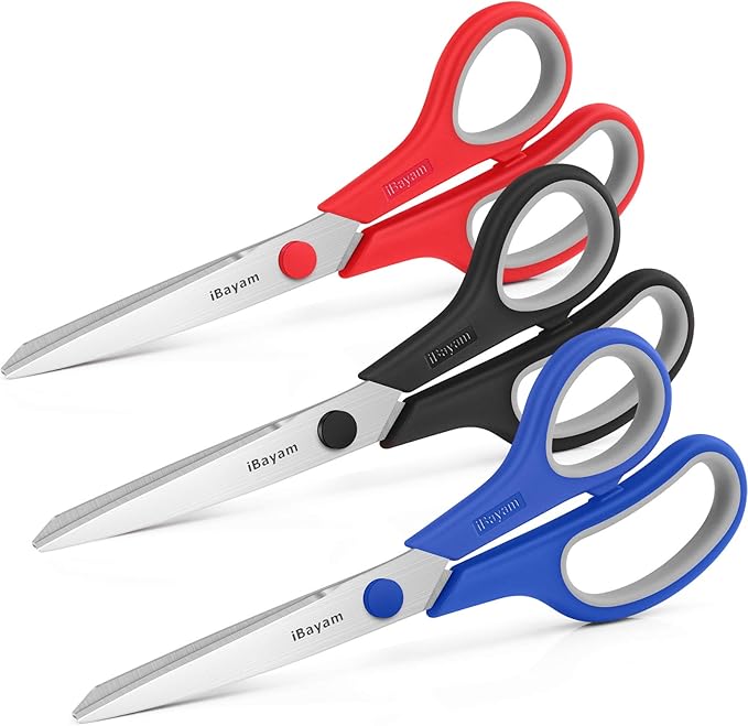 Scissors, iBayam 8" All Purpose Scissors Bulk 3-Pack, Ultra Sharp 2.5mm Thick - Image 2