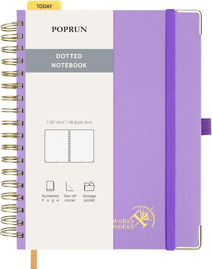 POPRUN Spiral Dotted Journal Notebook, 7-1/4" x 9-1/2" by POPRUN