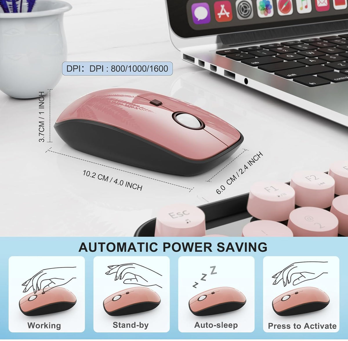 FOPETT Wireless Keyboard and Mouse Combo - 2.4G Full-Sized Cute Colorful Mous...