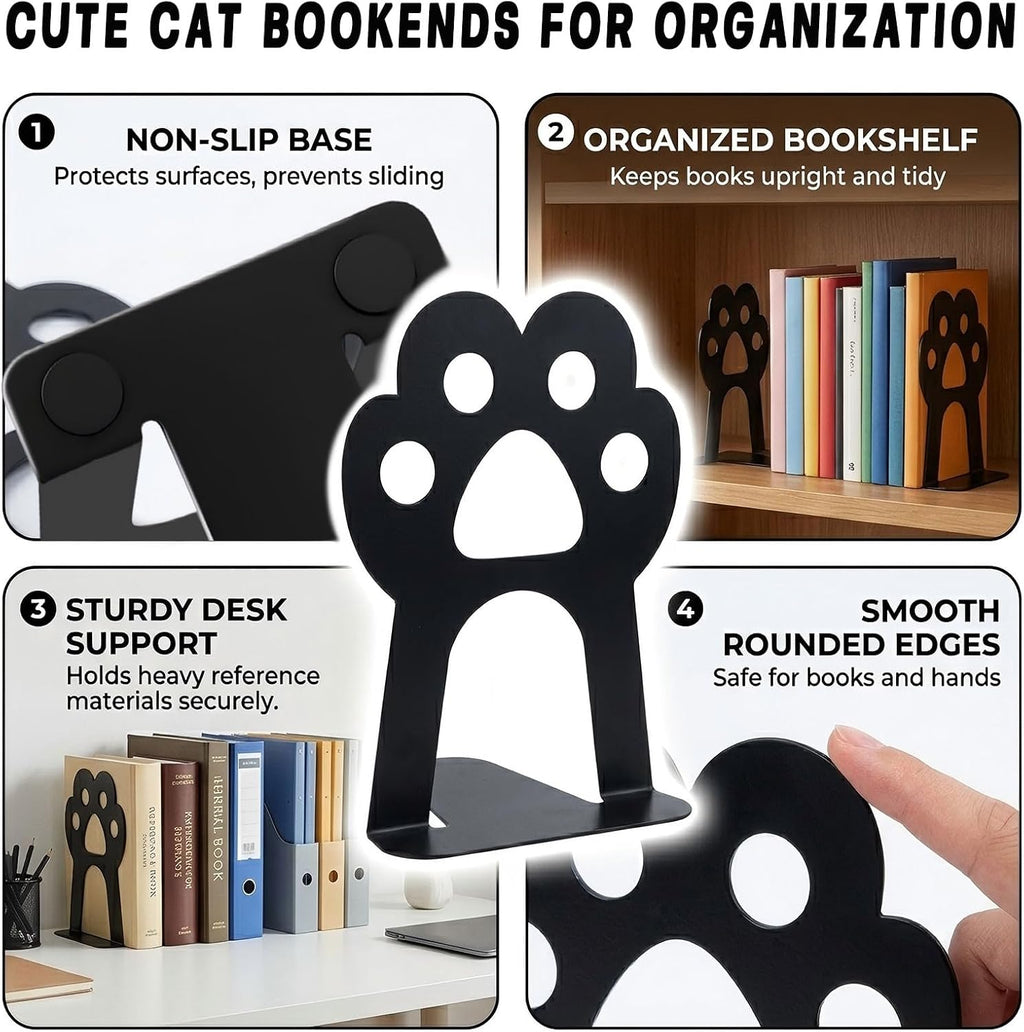 Metal Book Ends, Cat Decorative Bookends, 8 Pcs | Heavy Duty Bookends for Shelves,Book Ends for Office Home Cute Desk Bookshelf Decor Cat Lover Gifts