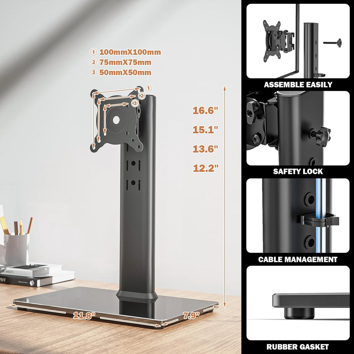 Hemudu 2 Pack Single LCD Computer Monitor Free-Standing Desk Stand Riser for ...