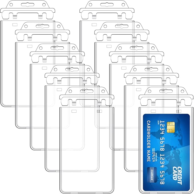 Tinlade 10 Pack Permanent Locking Hard Plastic Badge Holder Vertical Clear ID by Tinlade