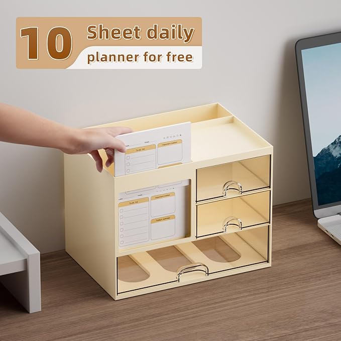 Marbrasse Desk Organizer with 3 Drawer, Desktop Organizer Storage - Image 5