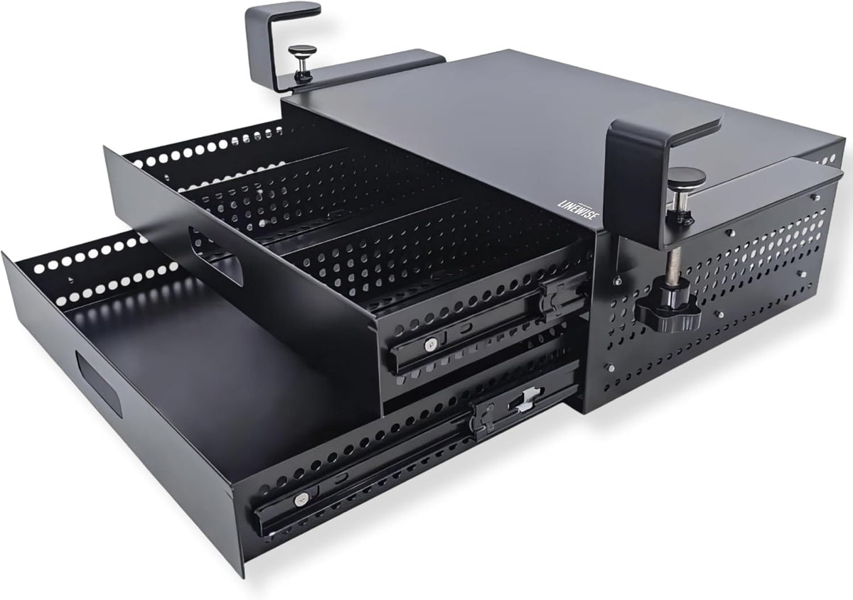 Clamp-On Under Desk Drawer Slide Out - No-Drill Metal Storage, LINEWISE