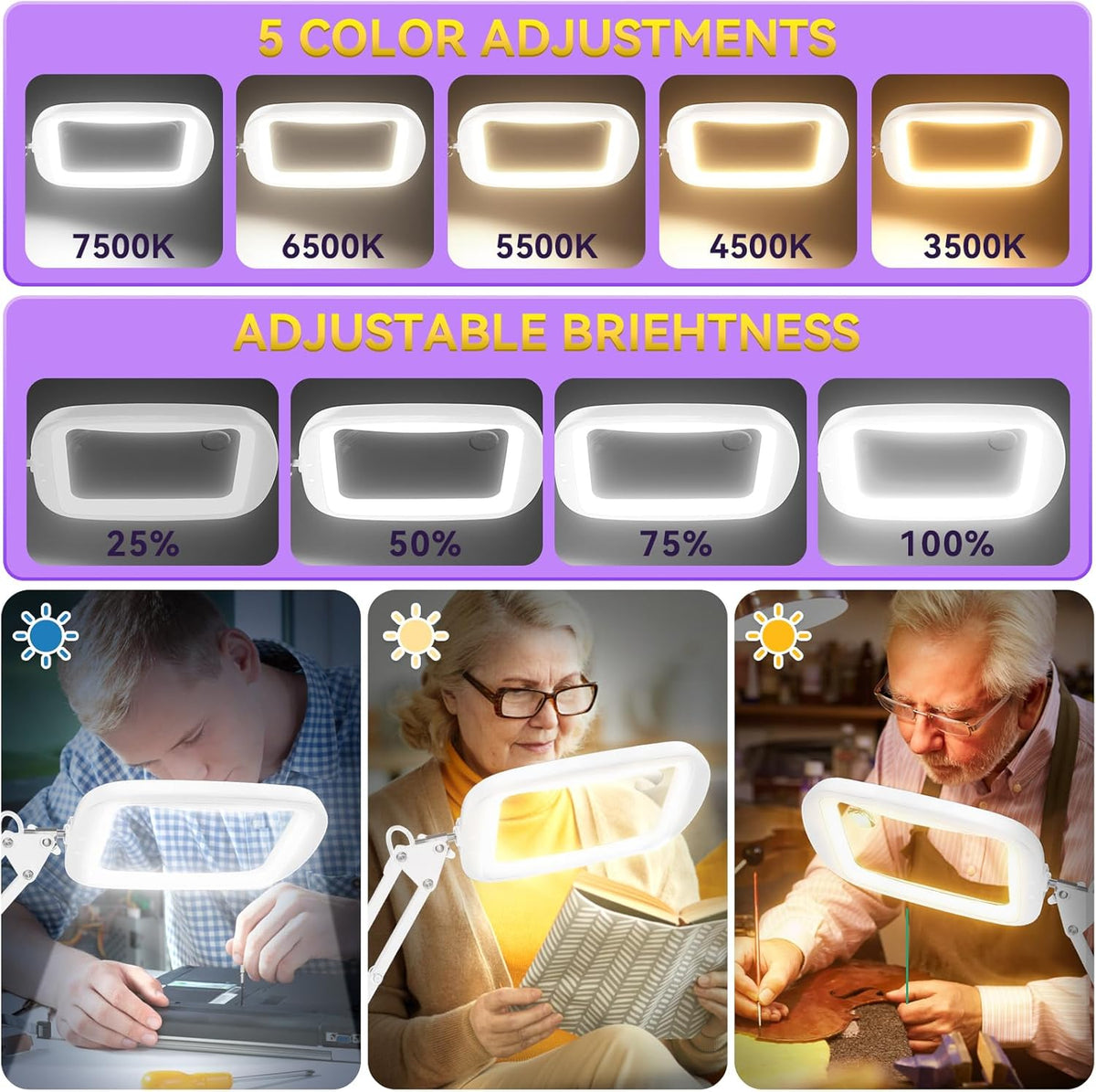 10X 30X Extra Large Magnifying Glass with Light and Stand 7-inch
