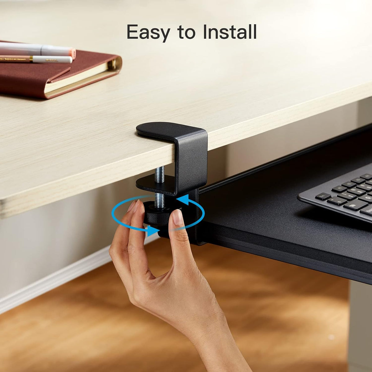 HUANUO Keyboard Tray Under Desk with C Clamp-Large Size, Steady Slide Keyboar...