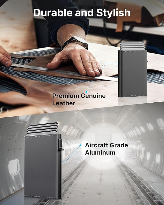 typecase Mens Wallet Card Holder: Pop Up Aluminum Case, Premium Genuine Leather - Image 5