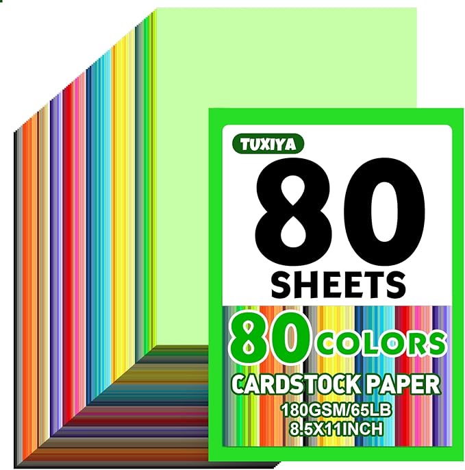 80 Sheets 8.5" X 11" Colored Cardstock, 80 Assorted Colors 180 GSM/65 LB by Unknown
