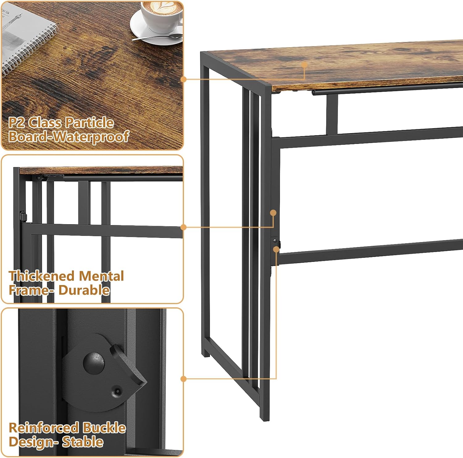 40" Folding Computer Desk No Assembly Needed Foldable Table for Small Space | Small Folding Table for Home Office, Study, Writing, Gaming, Compact RV Living, Camping, Sturdy and Easy Carry, Versatile