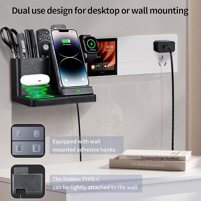 LADSTAG Desk Organizer with Phone Charger, Nightstand Desktop Organizer - Image 4
