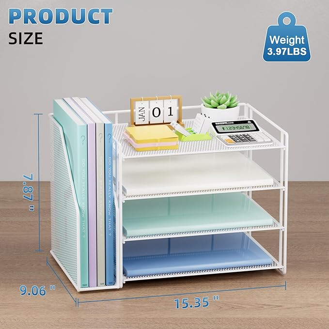 Marbrasse Desk Organizer and Accessories，4-Tier Paper Letter Tray Organizer - Image 3