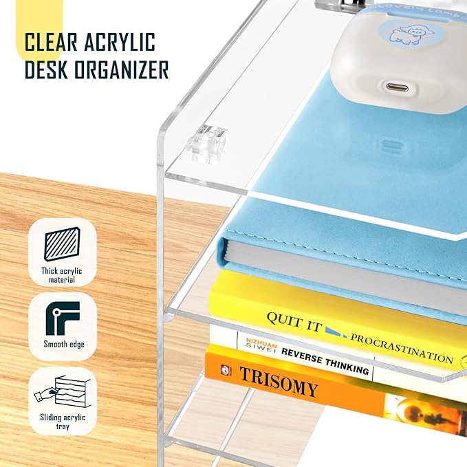 KKU 5 Tier Clear Acrylic Desk Organizer, Letter Tray Paper File Desk Organizer - Image 6