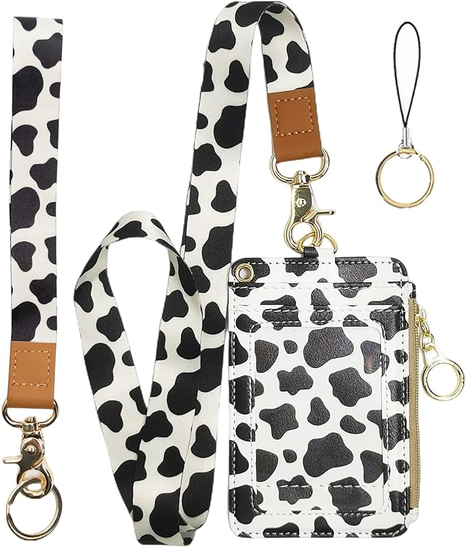 Cow Print Badge Holder, Leather Id Badge Holders by BOLIMOSS