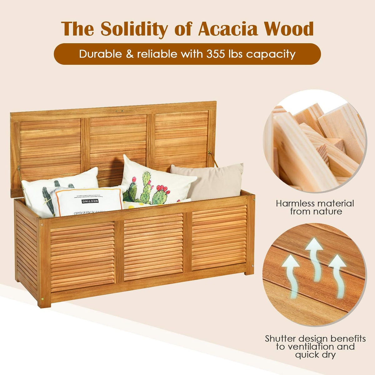 happygrill 46 gallon acacia wood deck box, outdoor, package contents