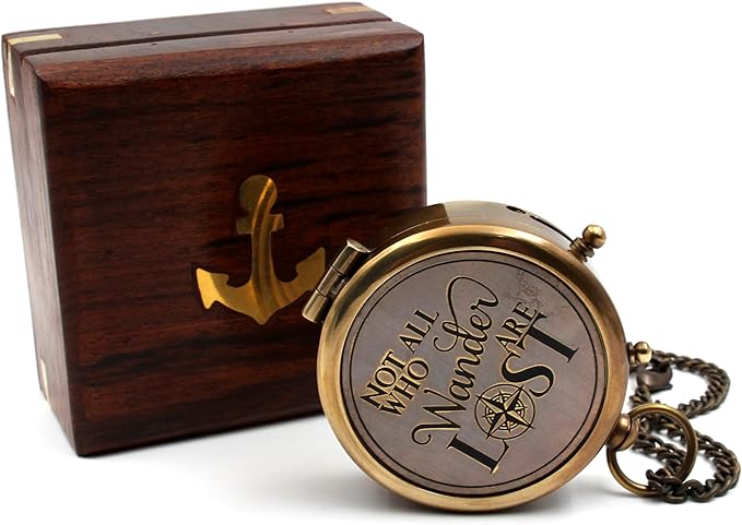 Be Strong and Courageous, Do Not Be Afraid Brass Engraved Compass by USHandicrafts