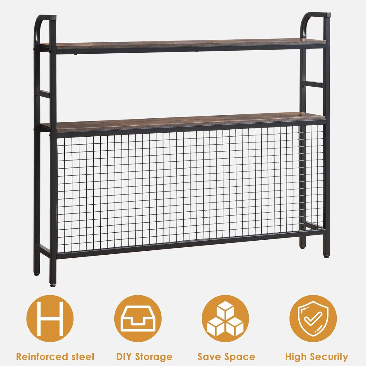 Desk Shelf, 45.3” Desktop Organizer Shelf with Grid Panel and Hooks, Desk Hut...