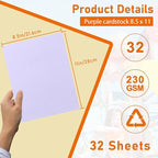 Guakicae 32 Sheets Light Purple Cardstock 8.5 x 11 Craft Paper, 230gsm/80lb - Image 2