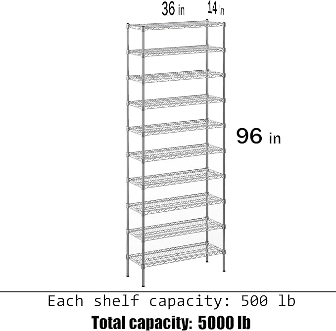Regal Altair 14" Deep x 36" Wide x 96" Height Wire Shelving Kit | 10-Tier | NSF - Image 3