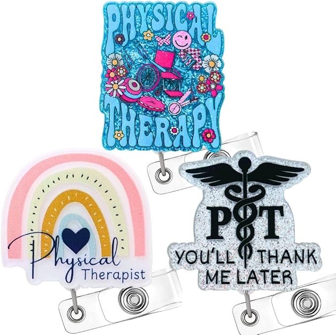 3PC Physical Therapist Badge Reels Physio Therapeutic Occupational Therapy Name by YJPREMIUMS
