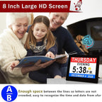 Véfaîî 19 Alarms Dementia Clock 8 Inch Large Display, Auto DST, 10 Levels Auto - Image 3