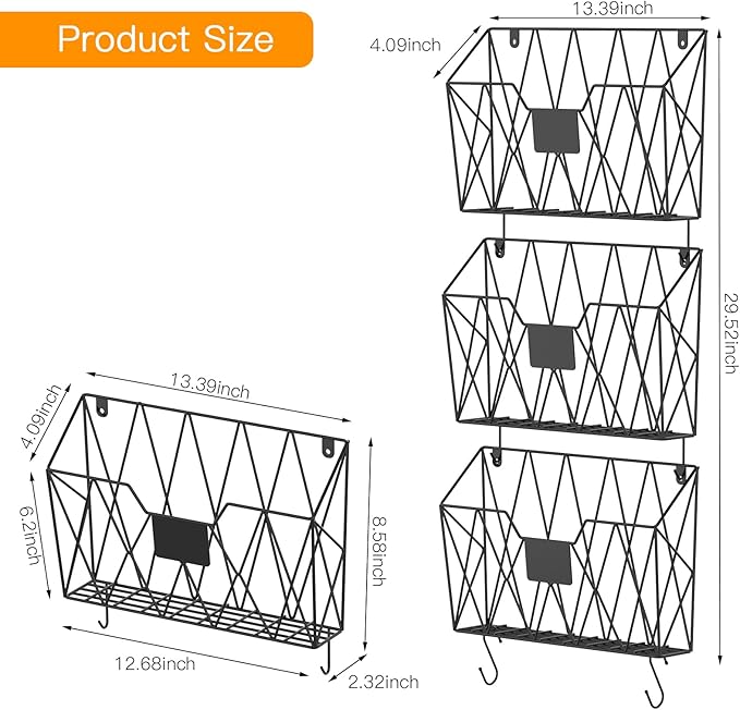 YBING Wall File Organizer Mesh Hanging Wall-mount Files Holder 6 Pack Hanging - Image 5