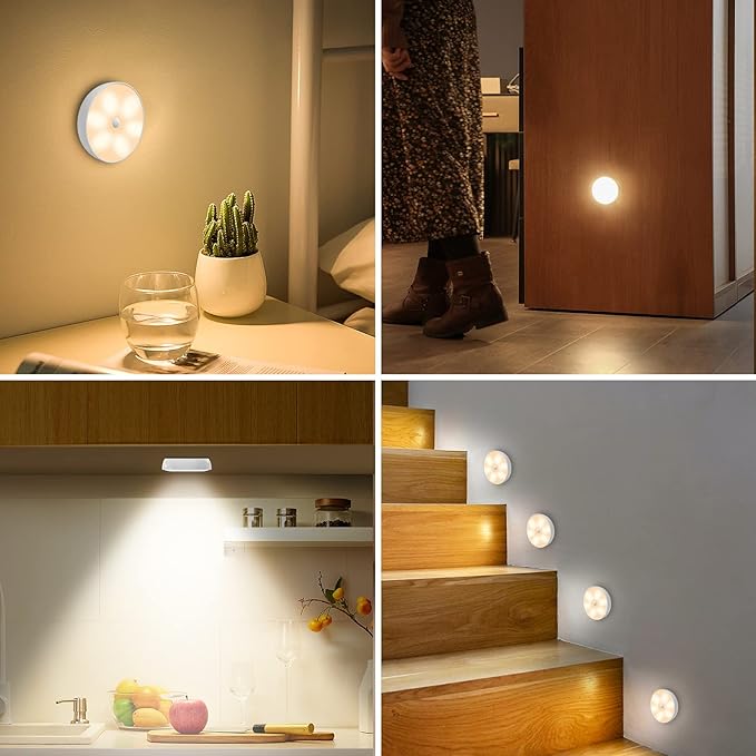 Warm Color LED Closet Lights Motion Sensor Puck Light, USB Rechargeable Battery - Image 7