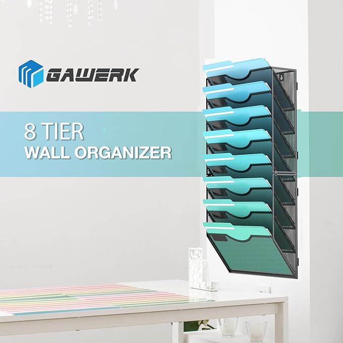 Gawerk 8-Tier Wall File Organizer Hanging Wall File Holder Wall Mount Paper - Image 5