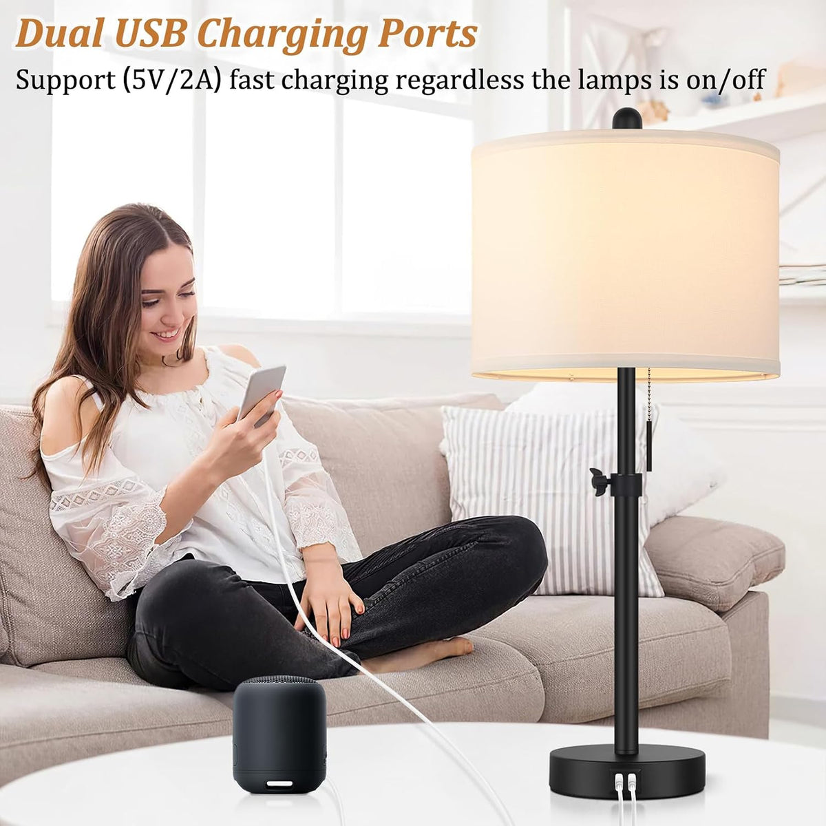 Kondras Table Lamp for Bedroom, 23" to 30" Height Adjustable Bedsid...