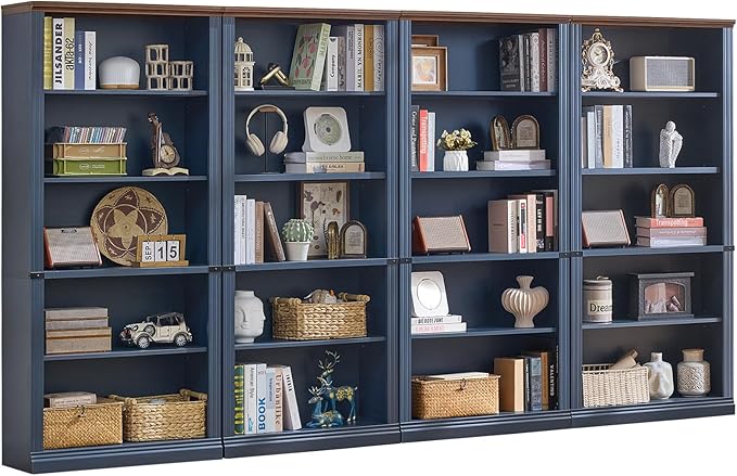 RWYHG 70" Blue Tall Bookshelf Set of 4, 5-Tier Thick Wooden Book Shelf by RWYHG