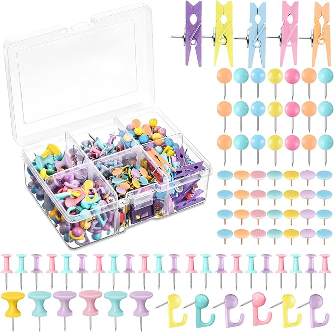 600 Pcs Decorative Push Pins, Colorful Thumb Tacks 6 Types Cute Push Pin Clips by Sawysine