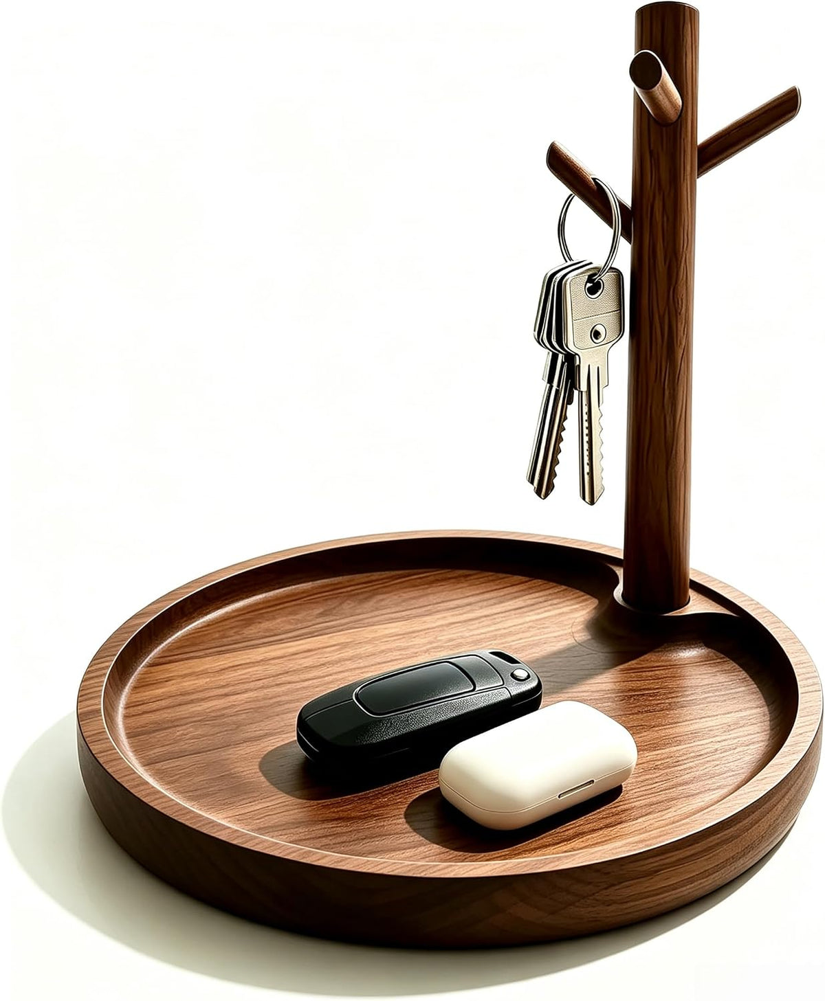 Solid Acacia Wood Key Tray & Key Bowl, Entryway Key Holder Bowl with Hook...