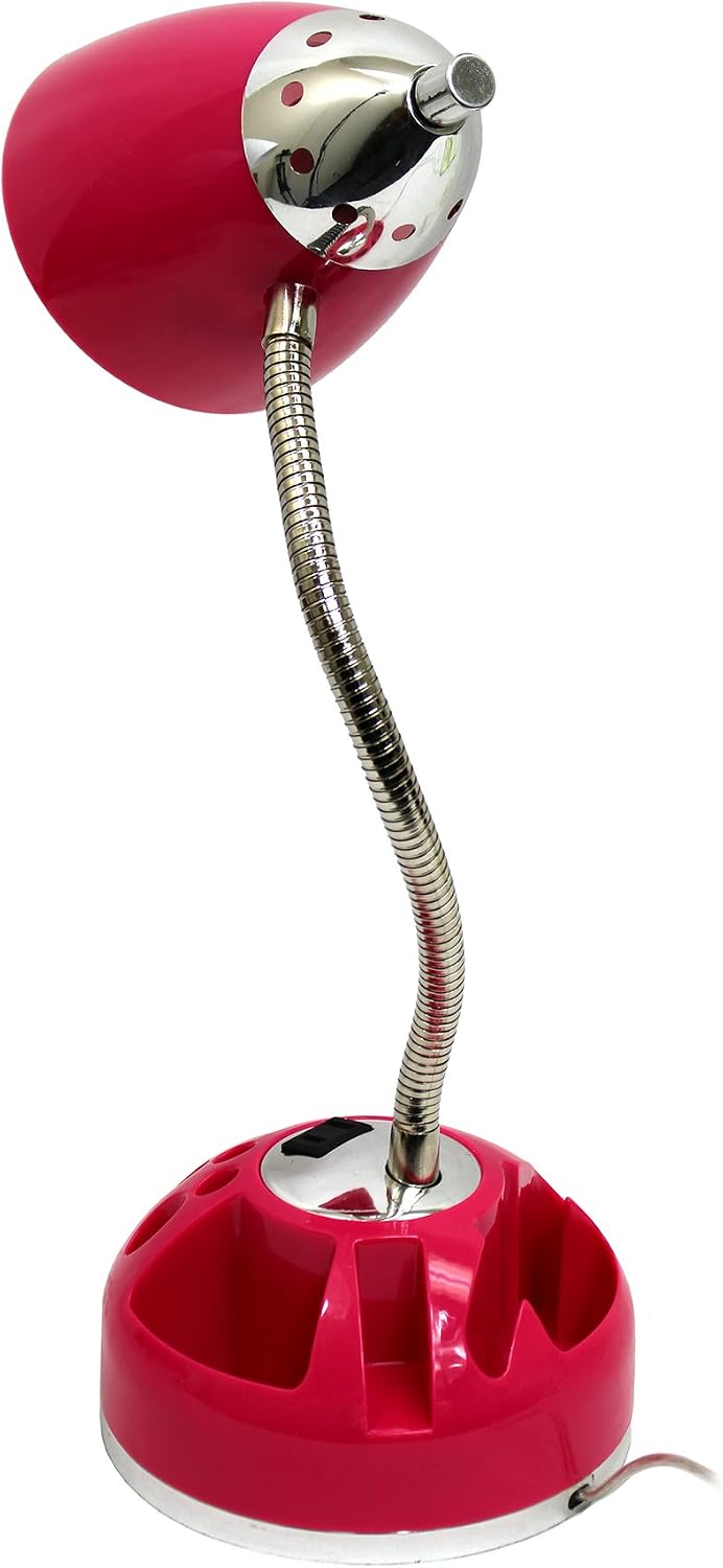Simple Designs LD1015-PNK Flossy Organizer Desk Lamp with Charging Outlet and...
