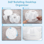 CraftGenes Rotating Art Supply Organizer, 7 Removable Compartments, White | Extra-large 360-degree desk caddy for markers, crayons and craft supplies, with 7 removable compartments and a non-slip base.