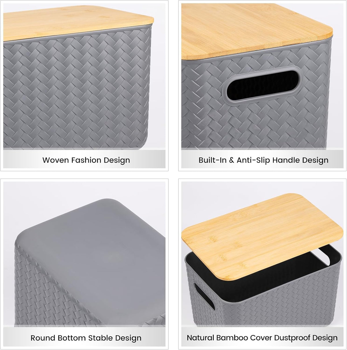 Ohmlove 4 Pack Storage Bins with Bamboo Lids,Stackable Box for Organization
