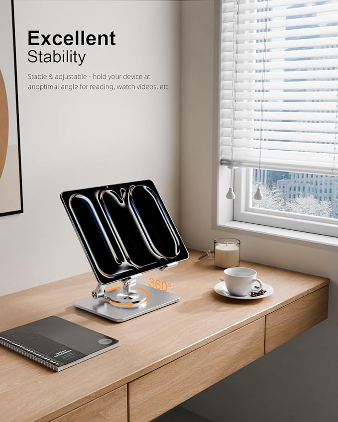 Tablet Stand Holder with Thickened 360°Rotating Base Dual Rod Adjustable - Image 2