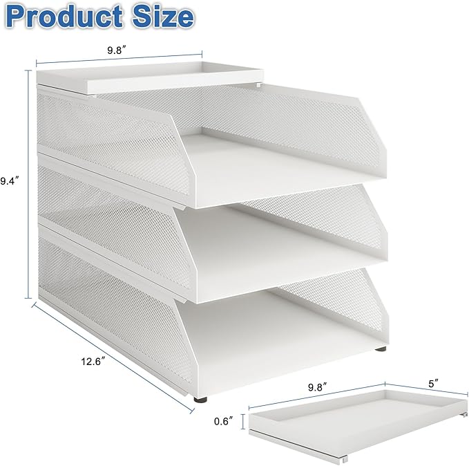 Natwind 3-Tier Stackable Paper Tray, Metal Mesh Desktop Organizer, Paper Sorter - Image 2