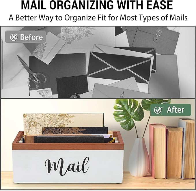 100% Real Wood Mail Organizer for Countertop, Dual-Sided Mail Script Design - Image 6