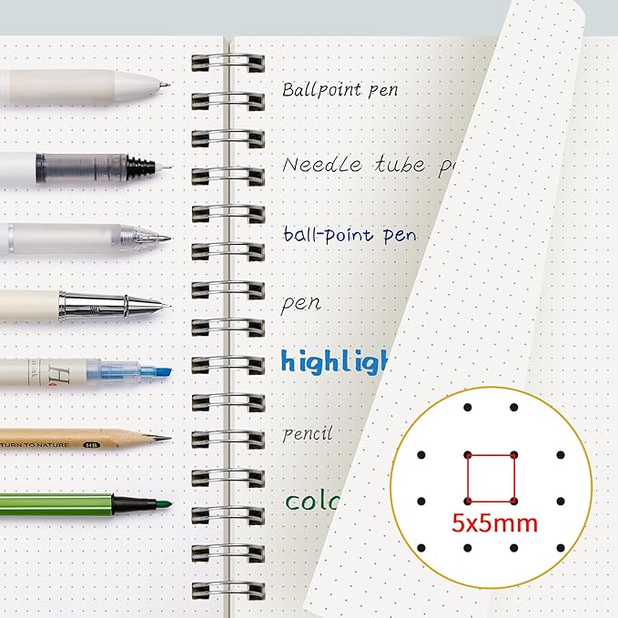 EMSHOI Spiral Dotted Notebook, Dot Grid Journal, 5.7"x8.22" A5 Size, 300 - Image 3